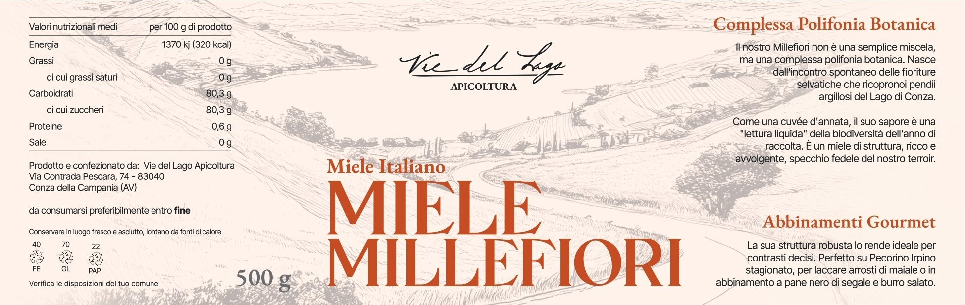 Etichetta Miele Millefiori Vie del Lago