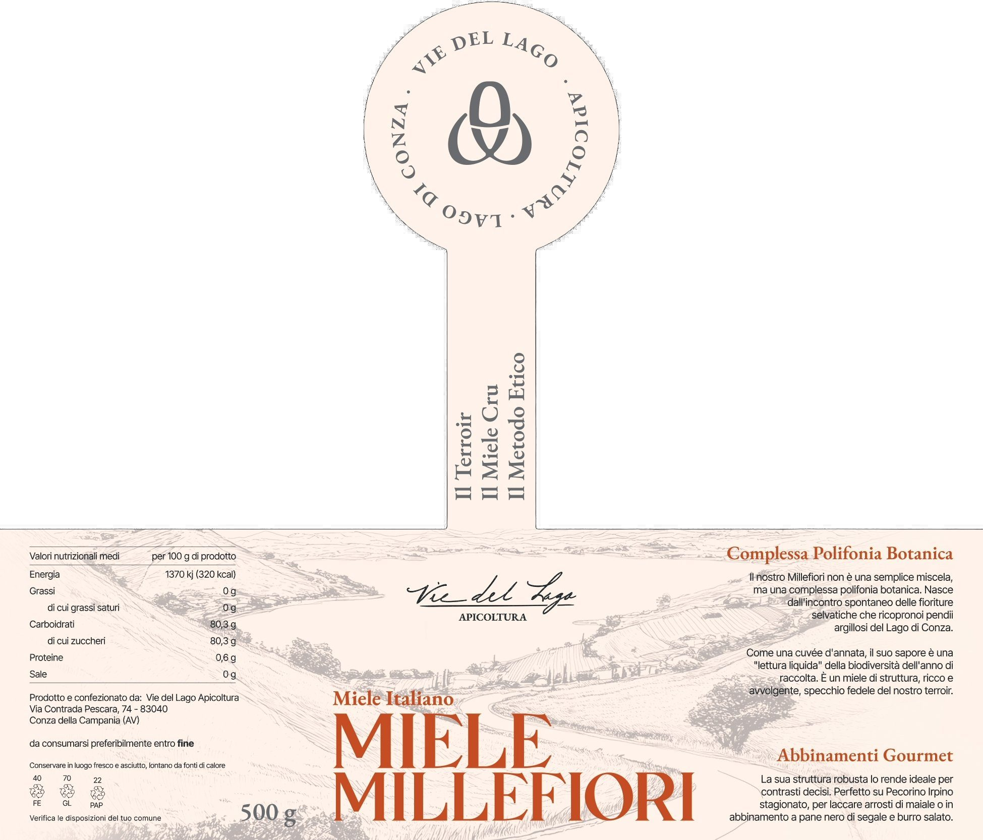 Etichetta Miele Millefiori con elementi annotati